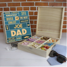Hampers and Gifts to the UK - Send the Personalised Best Dad Large Wooden Sweet Box